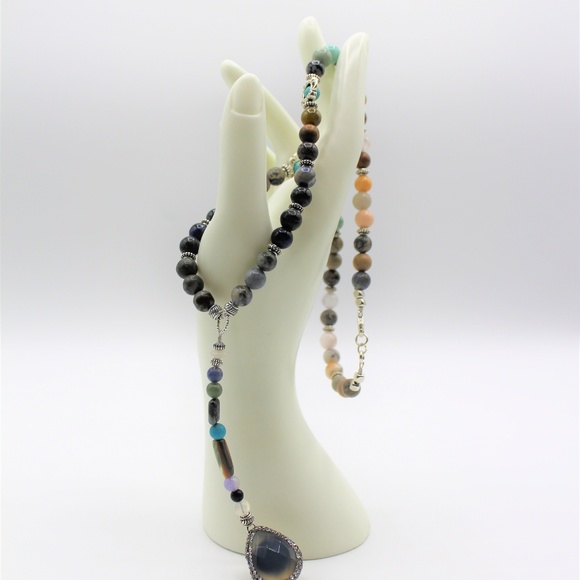 Delicate multi gem Y necklace labradorite pendant - Picture 5 of 5